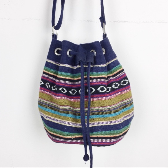 Vintage boho bucket bag crossbody striped hippie